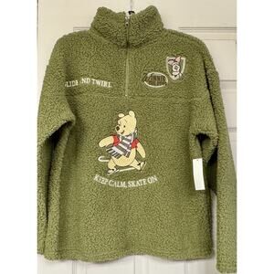 Disney WINNIE THE POOH Women’s Winter Sherpa Sweater Medium Green NEW
